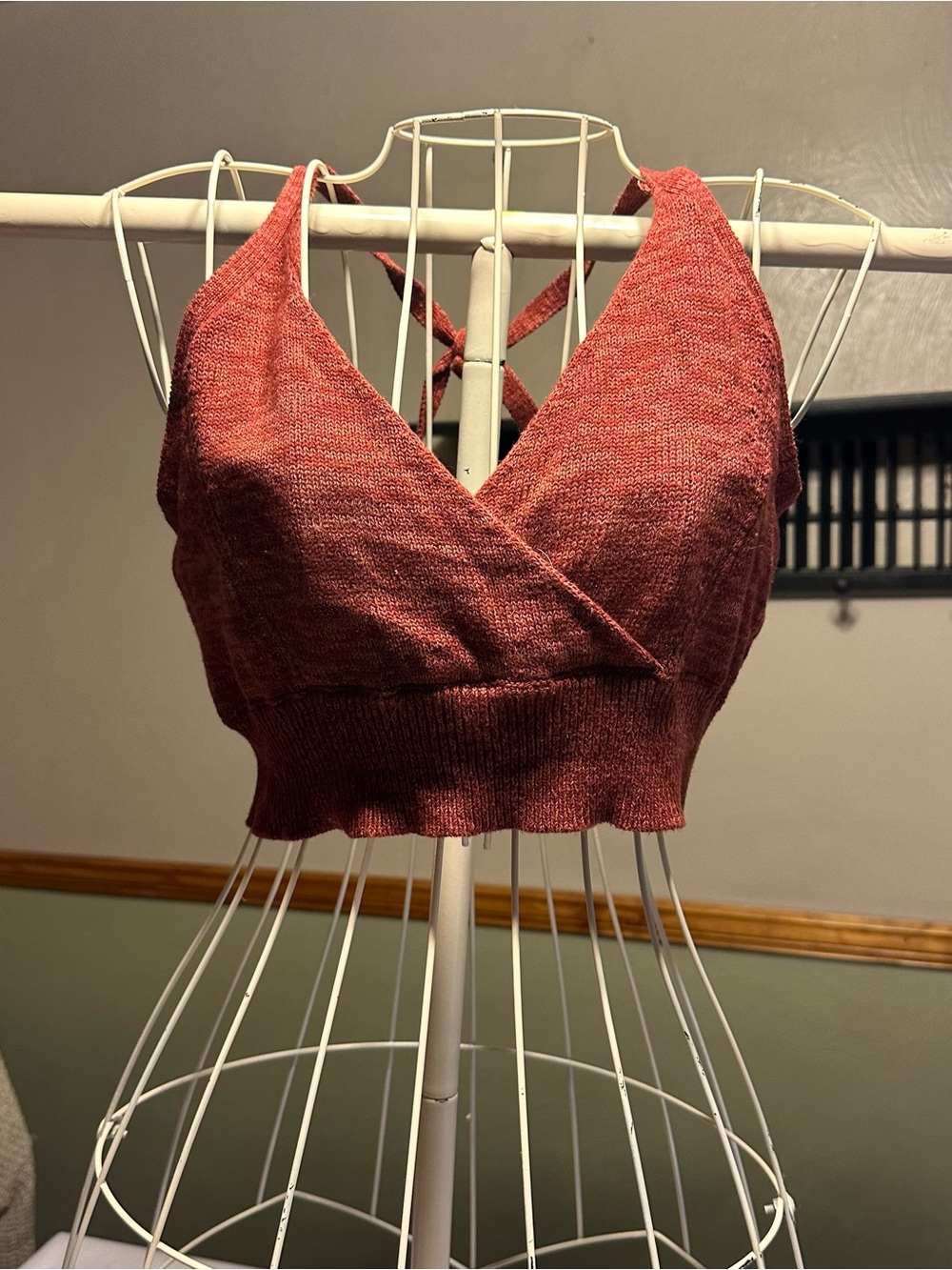 American eagle Knit crop top tank top in Deep Rose/maroon
